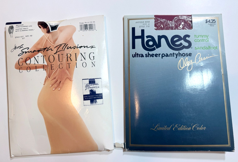Vtg Hanes Panty Hose Lot of 2 New in Box Size AB Color Rose, Black